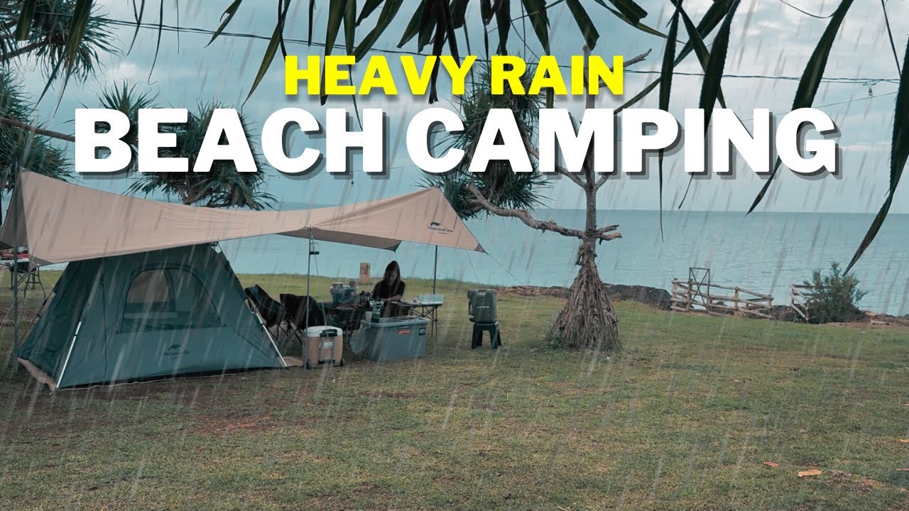 ASMR Heavy Rain Camping on a Cliff with Family | Relaxing Nature Sounds & Cozy Tent Night