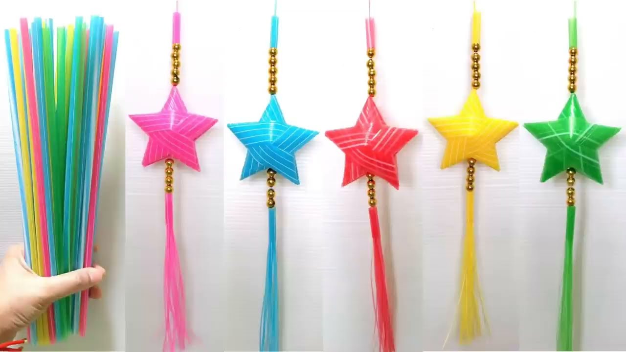 Mobile star hanging from straws โมบายดาวจากหลอด by มายมิ้นท์