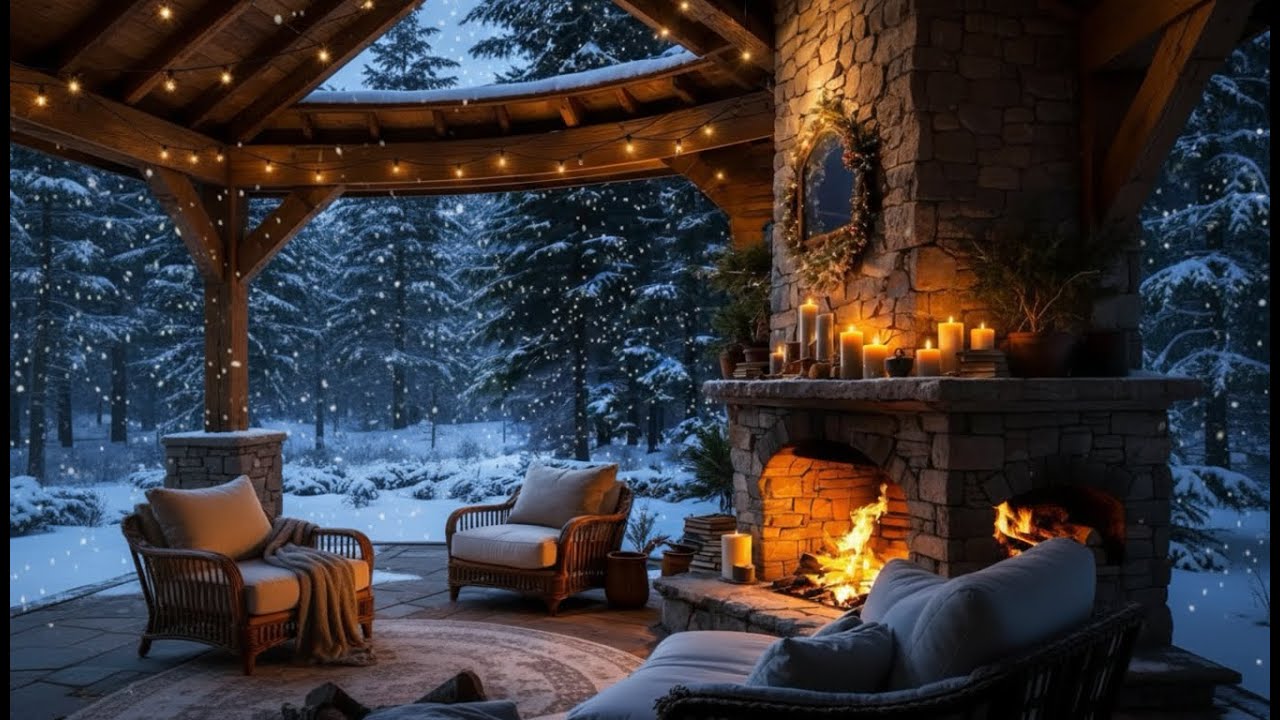 Snowfall & Smooth Jazz | Cozy Fireplace Ambience for Reading, Study & Sleep
