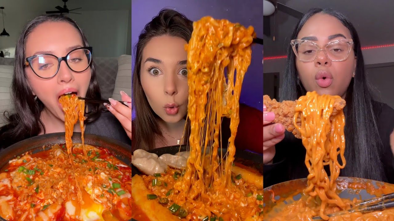 Cheesy Buldak Mukbang Tiktok Compilation *ASMR* ✨ Spicy Mukbang 🌶️🔥 Buldak with Wingstop & Rice Cake