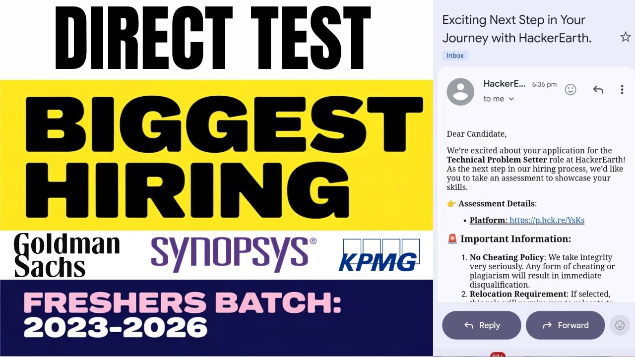 Finally New Direct Test Hiring Announced For Freshers | Goldman Scahs, Synopsys, KPMG, United Jobs