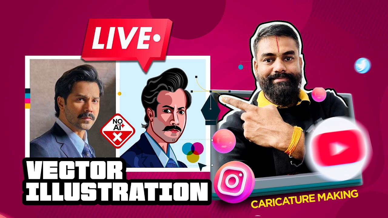 Varun Dhawan Digital Art Timelapse - From Photo to Vector Caricature