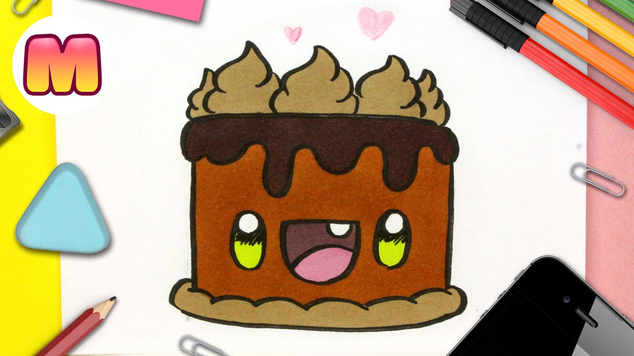 COMO DIBUJAR UN PASTEL DE CHOCOLATE KAWAII - Dibujos faciles kawaii - Aprende a dibujar