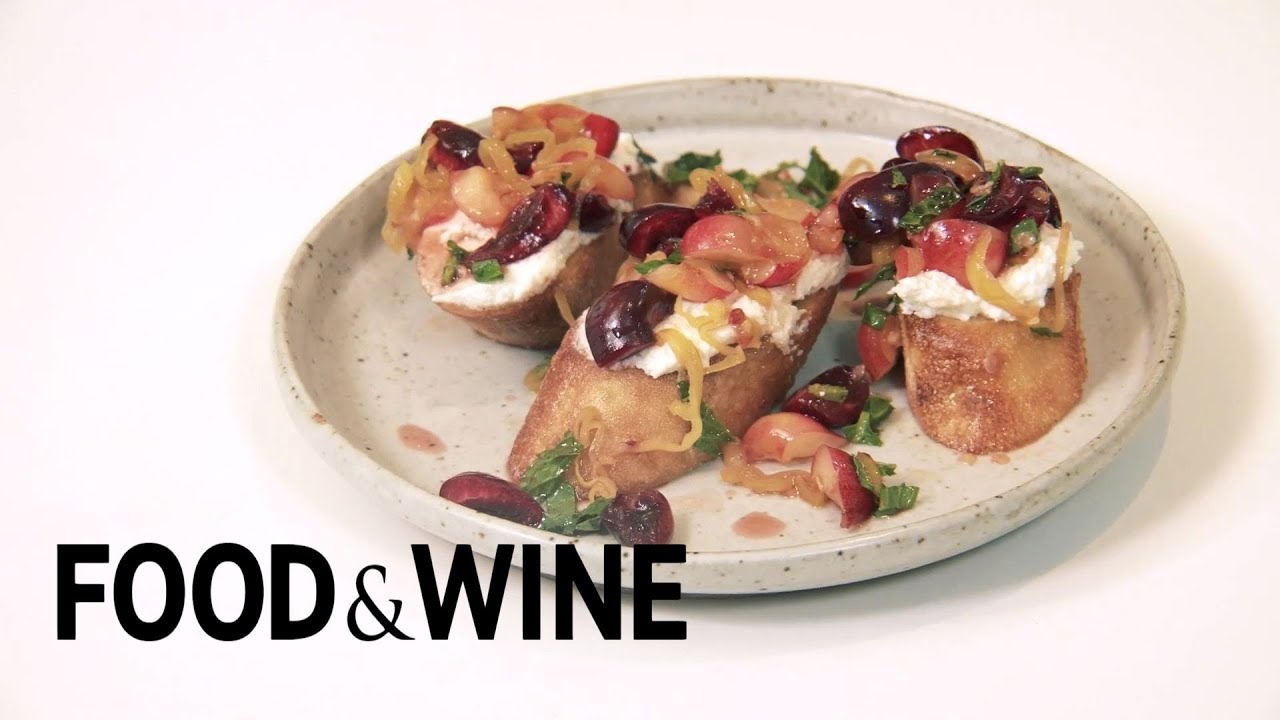Stephanie Izard’s Marinated Cherry Bruschetta | Cooking While Traveling | Food & Wine