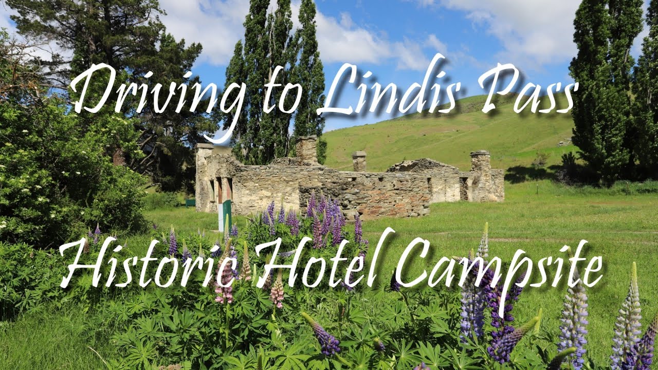 Driving to Lindis Pass Historic Hotel Campsite, Otago, New Zealand
