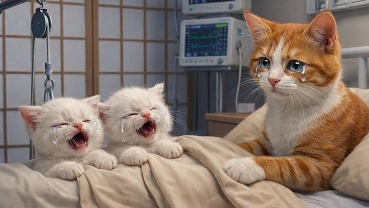 Mama Cat and Two Kittens Escape a Dangerous Road Construction Accident #cat 