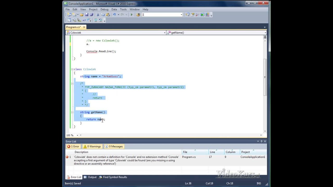 Programowanie obiektowe w C# podstawy