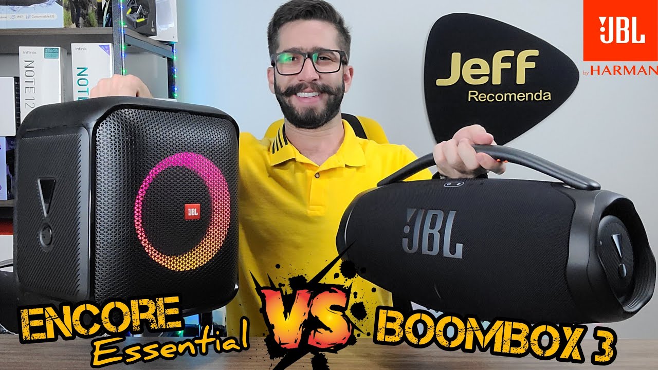 JBL BOOMBOX 3 Vs JBL PARTYBOX ENCORE ESSENTIAL 100W: Qual caixa de som LEVOU essa BATALHA? (Duelo)