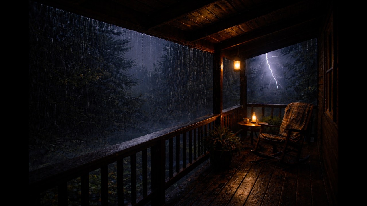 Fall Asleep Fast to Heavy Rain and Thunderstorm on Porch Roof | 8 Hours Deep Sleep