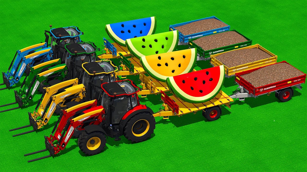 LOAD AND TRANSPORT GIANT WATERMELON SLICES WITH VALTRA TRACTORS - Farming Simulator 25