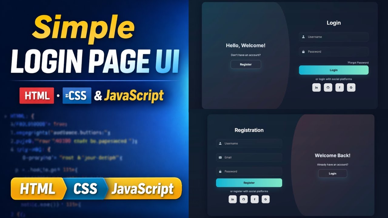 Login & Register Page UI | HTML, CSS & JavaScript