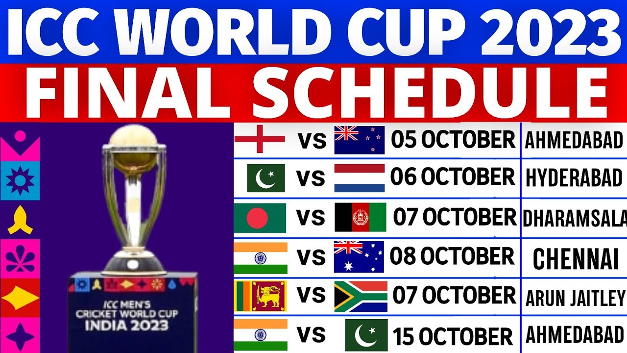 World Cup 2023 Schedule | ICC World Cup 2023 Schedule Time Table | ODI World Cup 2023 Date And Time