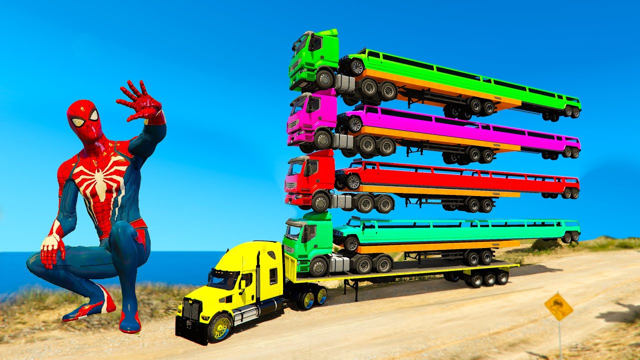 GTA5 online we in a mission to transport huge vehicles with spiderman team