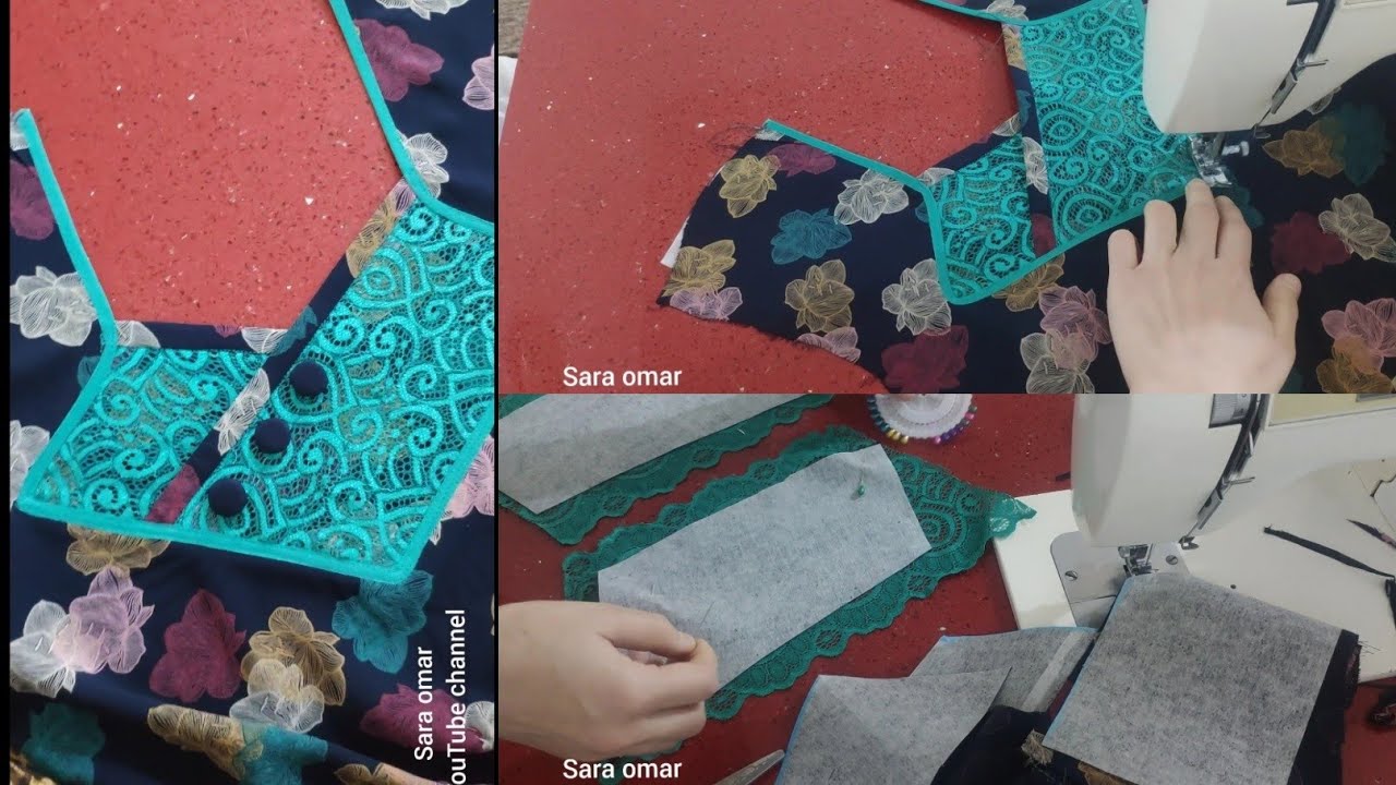 neck design with button and net/ cutting and stitching