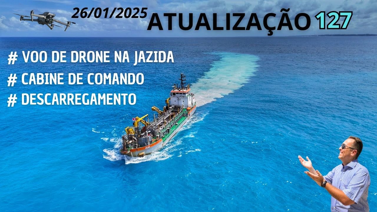Atualização 127 - Engorda da Praia de Ponta Negra - IMAGENS DA CABINE DE COMANDO E VOO NA JAZIDA