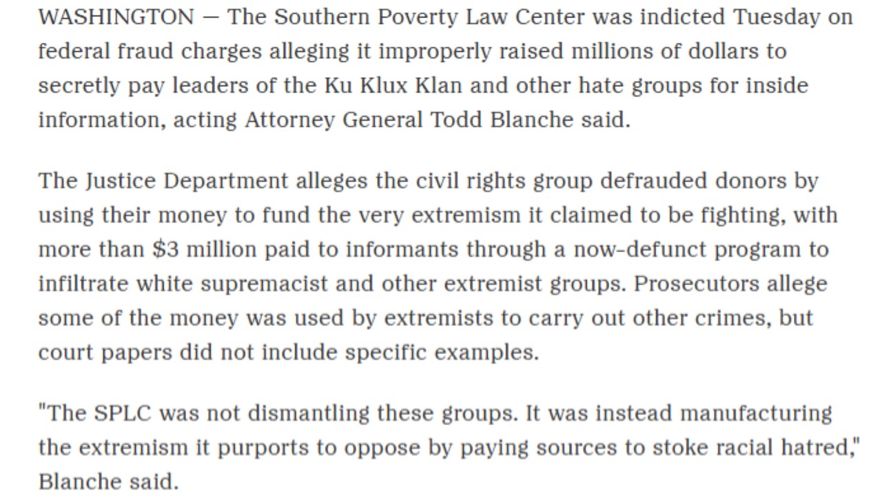SPLC Indicted For Funding The KKK