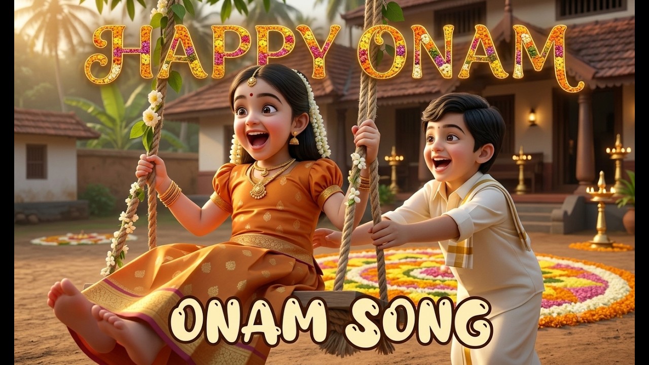 Happy Onam! 🌸 | onam song | Traditional Pookkalam, Oonjal & Sadya | Beautiful 3D Animation