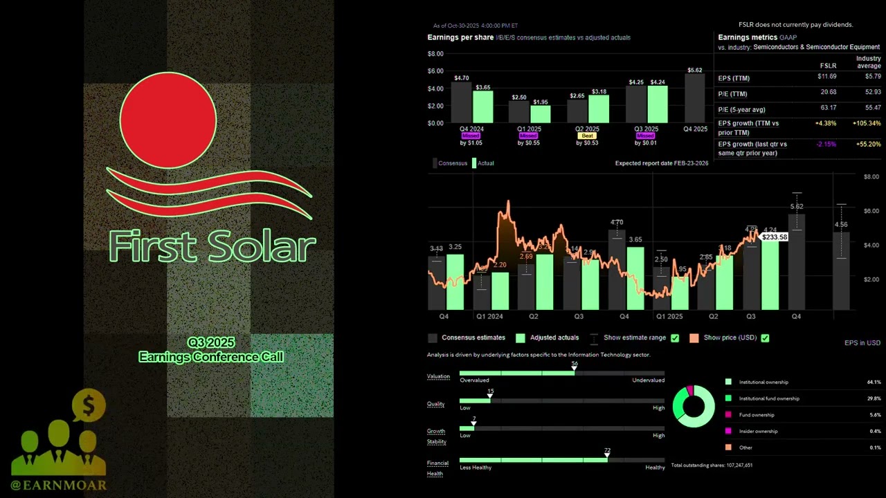 $FSLR First Solar Q3 2025 Earnings Conference Call