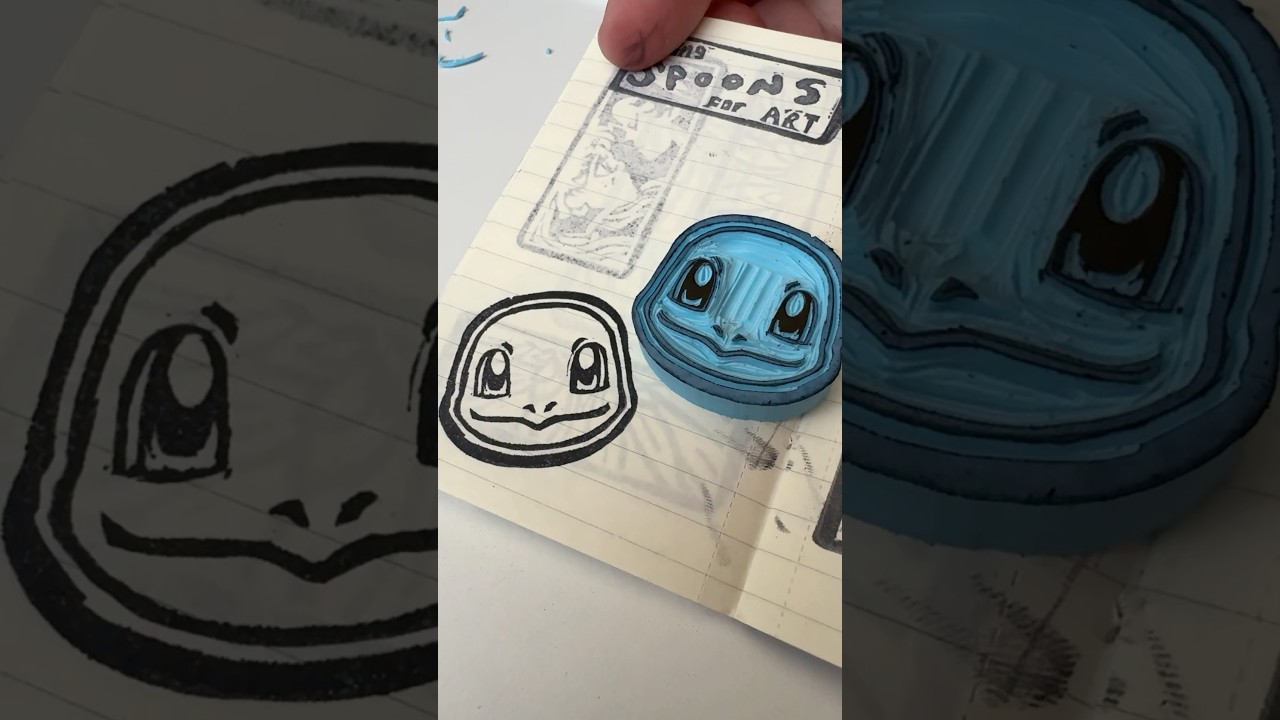 Making stamps from character erasers! #pinkeraserart #eraserstamp #printmaking #printmaker #pokemon