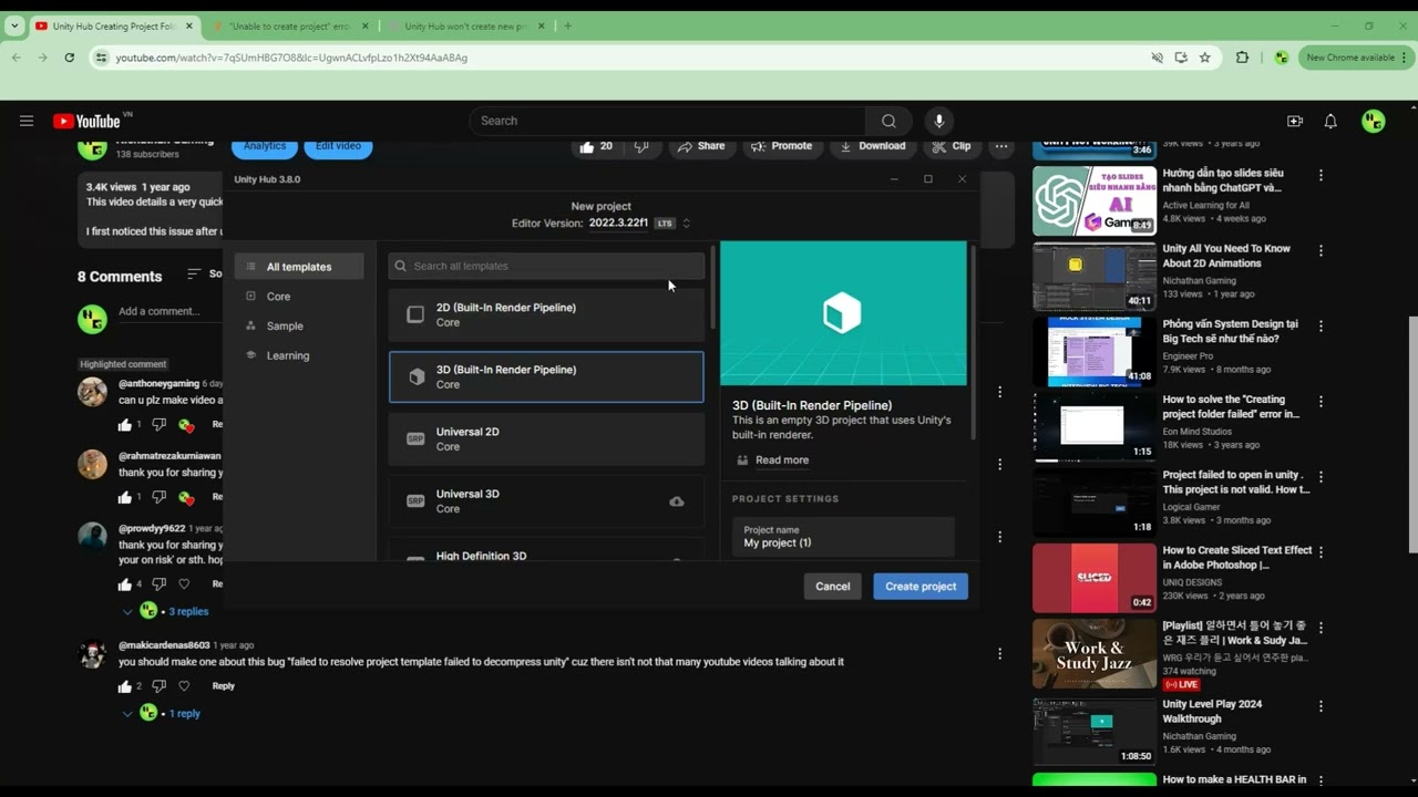 Unity Hub Failed to create project