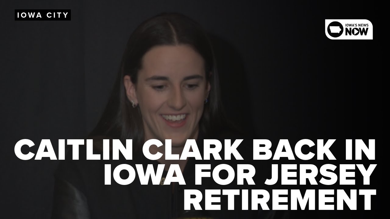 Caitlin Clark speaks with the media ahead of her jersey retirement ceremony