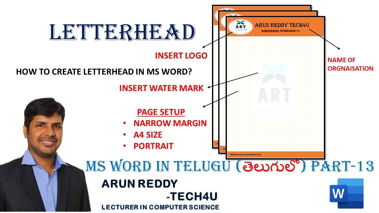 MS WORD IN TELUGU PART - 13 | HOW TO CREATE LETTERHEAD IN WORD TELUGU | LETTERHEAD IN TELUGU |