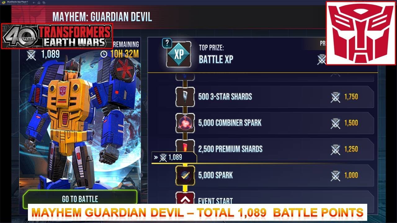 [*/\*] Transformers Earth Wars - MAYHEM GUARDIAN DEVIL Individual Event - Total 1,089 Battle Points