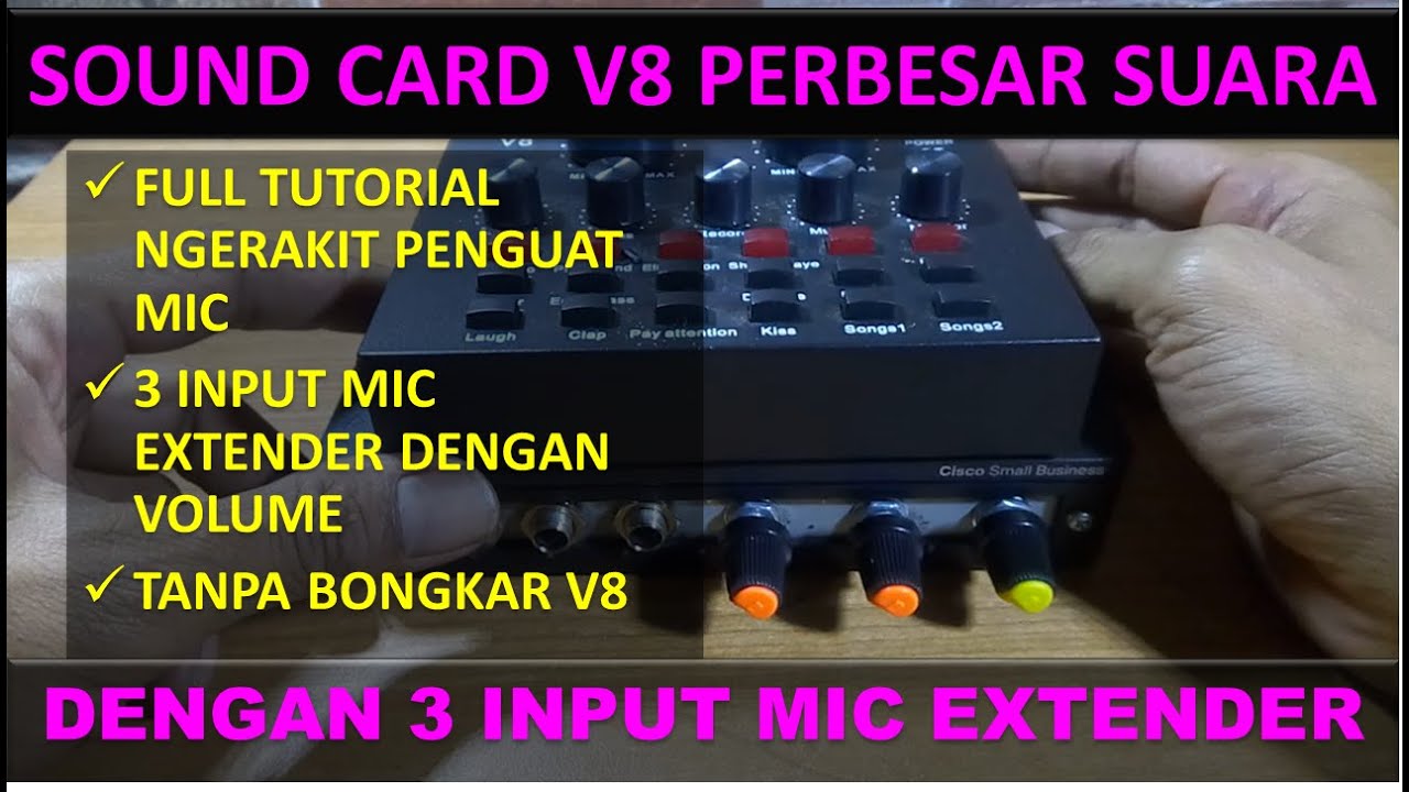 SOUND CARD V8 PERBESAR SUARA MIC DENGAN 3 INPUT MIC EXTENDER
