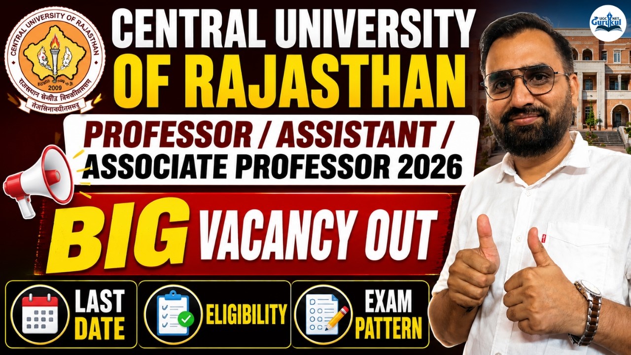Central University of Rajasthan Recruitment 2026 |Professor, Assistant & Associate Professor Vacancy
