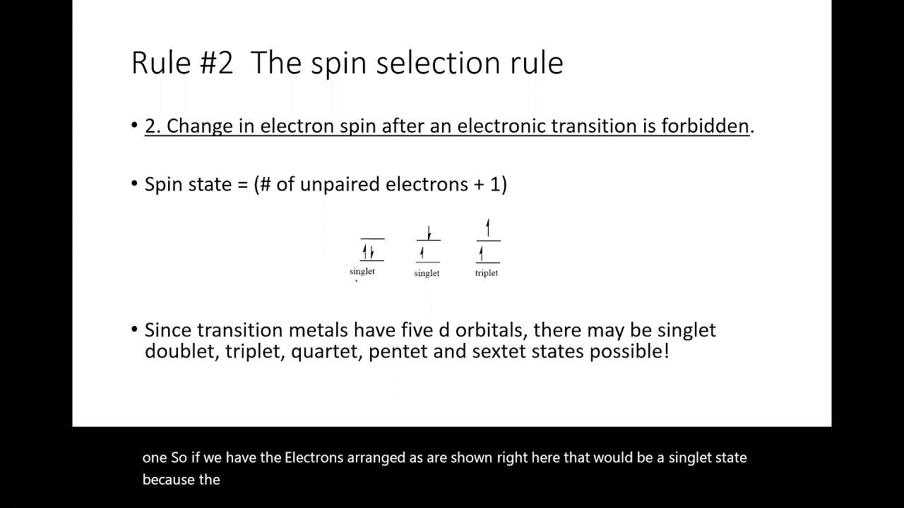 Selection rules and d to d transitions