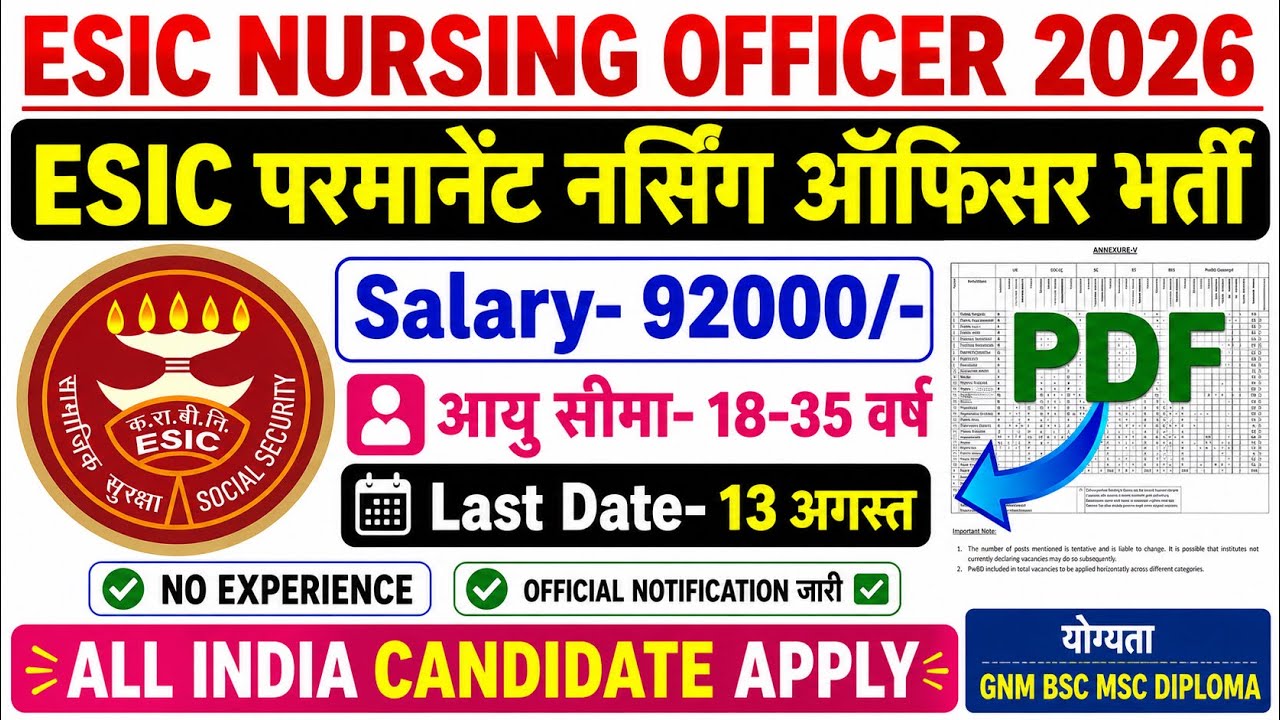 ESIC NURSING OFFICER RECRUITMENT 2026💐ESIC STAFF NURSE VACANCY 2026💐ESIC DELHI VACANCY 2026