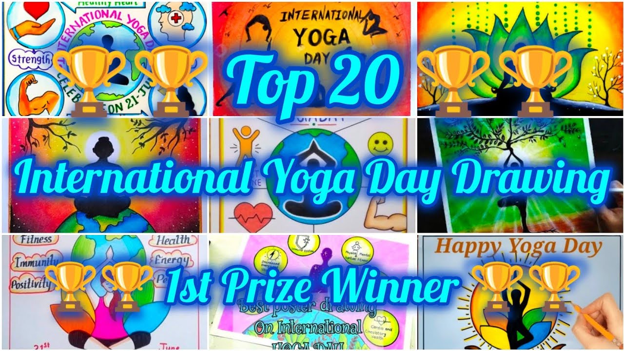International Yoga Day Poster Drawing // 1st Prize winner🏆 drawings // Top 20 Yoga Day Best Drawing