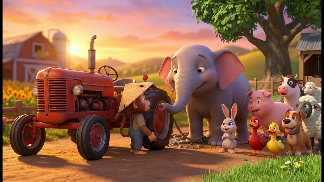 Bon the Monkey Saves the Elephant | Cute 3D Farm Adventure with Red Tractor