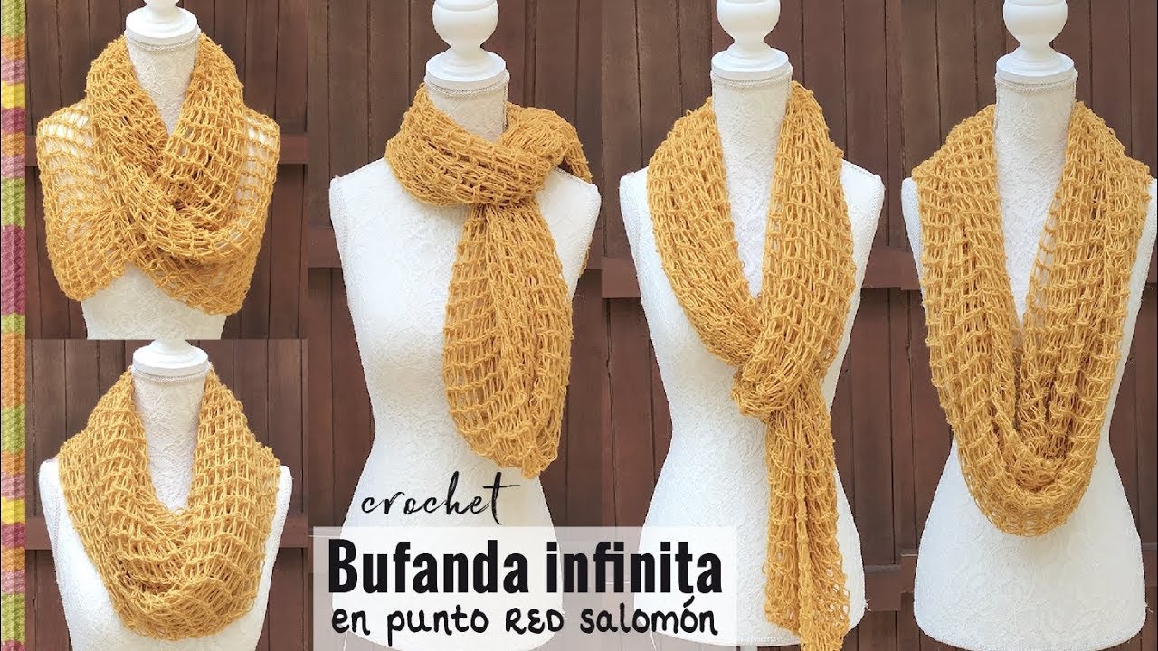 Bufanda infinita en punto RED de nudos Salomón de 1 ovillo tejida a crochet - Tejiendo Perú