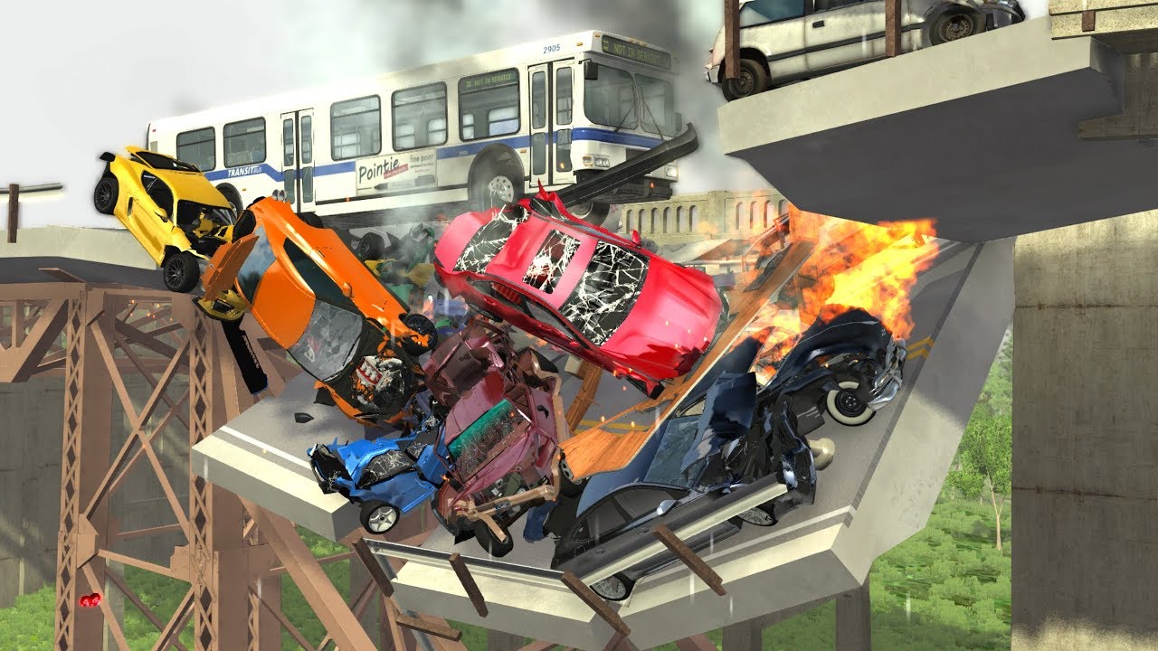Collapsing Bridge Pileup Crashes #8 - BeamNG Drive Crash Testing