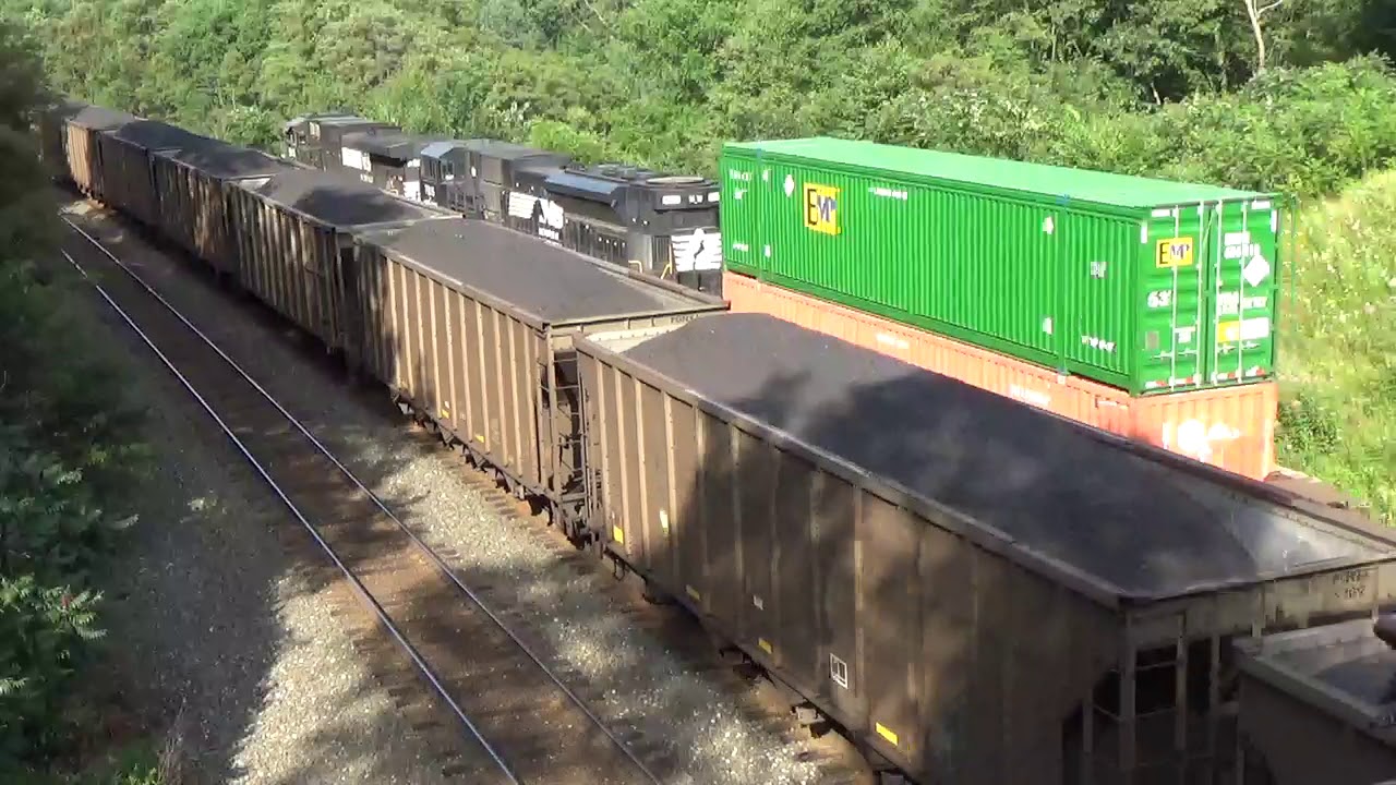 Stack Train Races a Loud Slow and Long NS Eastbound Coal Train 776 at Cassandra