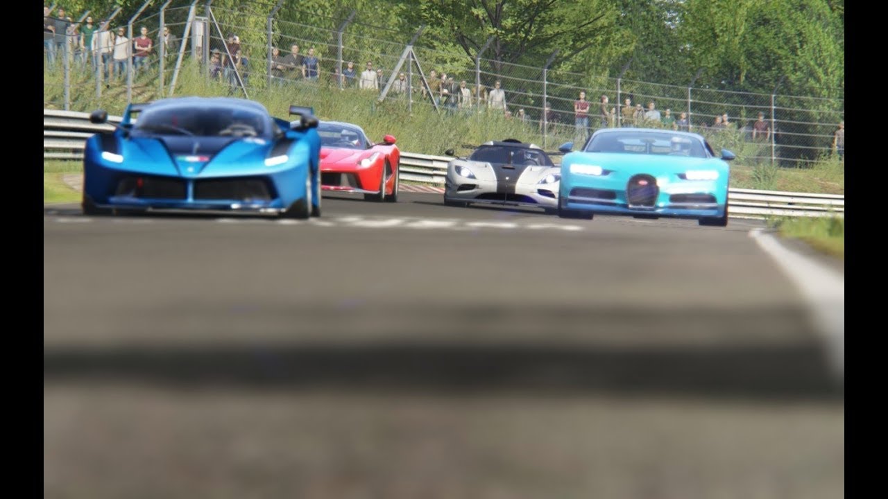 Koenigsegg One:1 vs Bugatti Chiron vs Ferrari LaFerrari vs Ferrari FXX-K at Norschleife