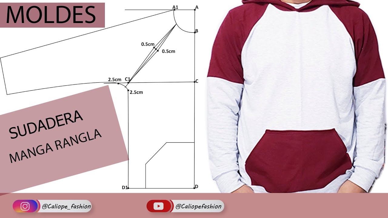SUDADERA CON MANGA RANGLA - MOLDE DE POLERON CON CAPOTA + MOLDES GRATIS