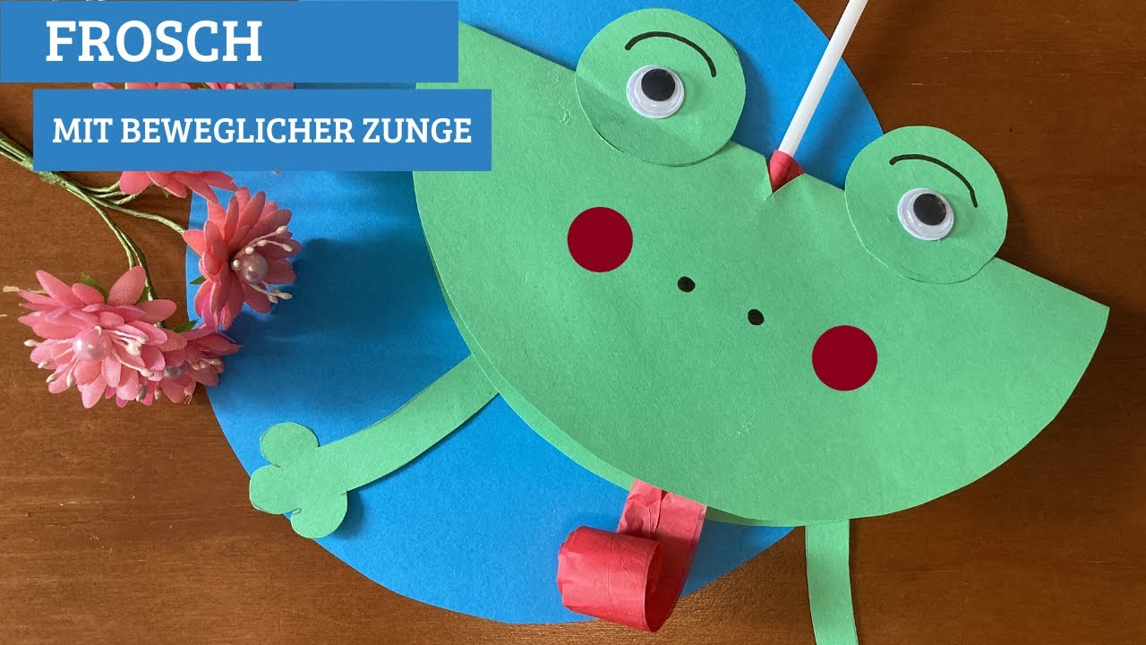 Basteln mit Kindern - Frosch mit beweglicher Zunge - einfach und schnell basteln mit Papier