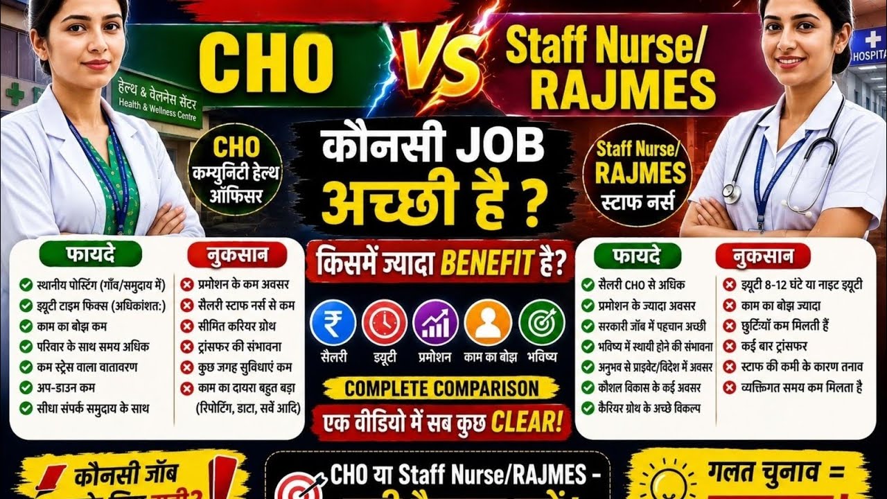 NHM Staff Nurse RAJMES V/S CHO | कोनसी Join करे | किसमें फायदा नुकसान | Salary/Duty Time #cho #staff