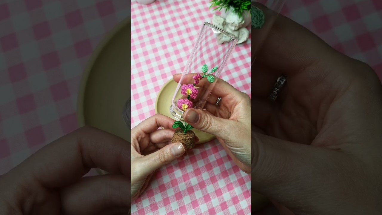 Micro orchid in a flask #knitting #crochet #microcrochet #Micro Orchid #Microflower