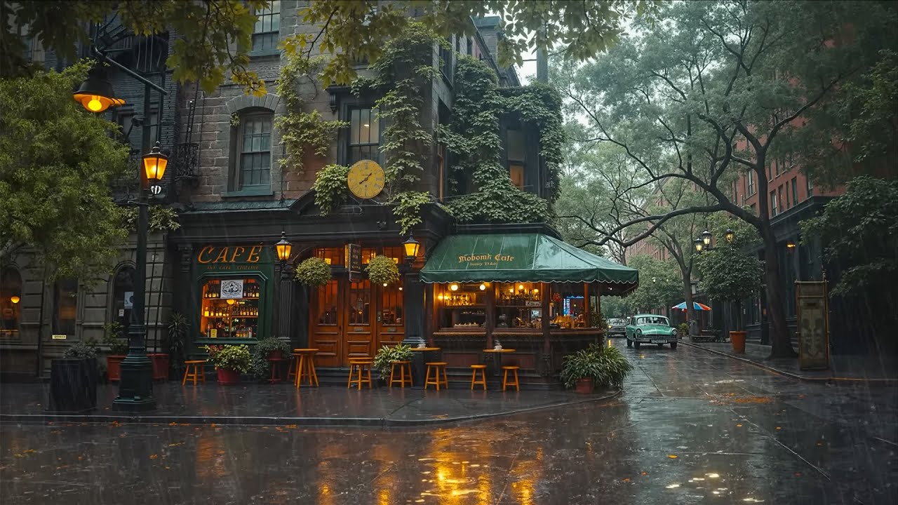 Rainy Day Street Jazz at Cozy Outdoor Coffee Shop ☕ Vintage Vibes & Smooth Jazz for Soothe Your Mind