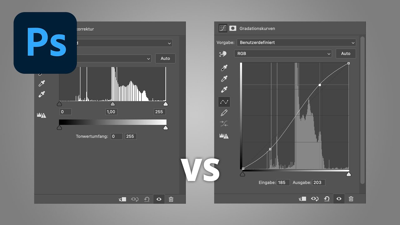Tonwertkorrektur vs Gradationskurven in Photoshop
