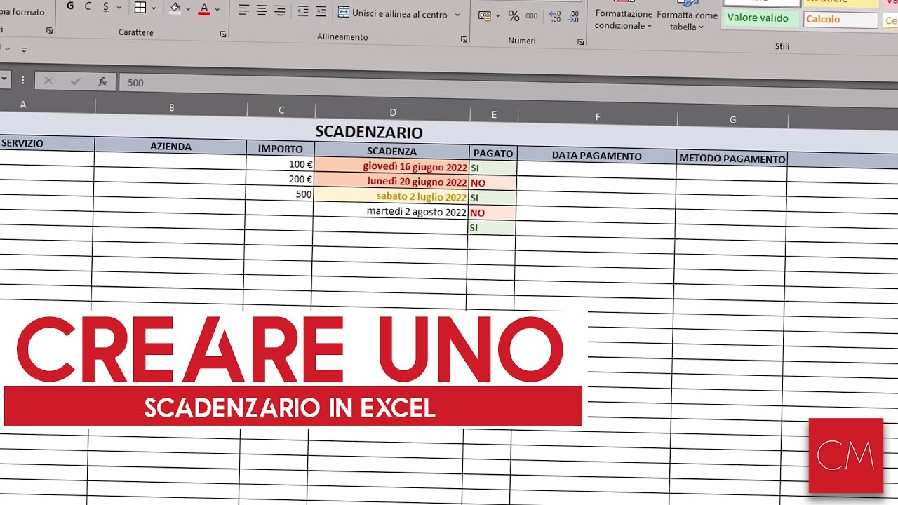 Come creare uno scadenzario in Excel