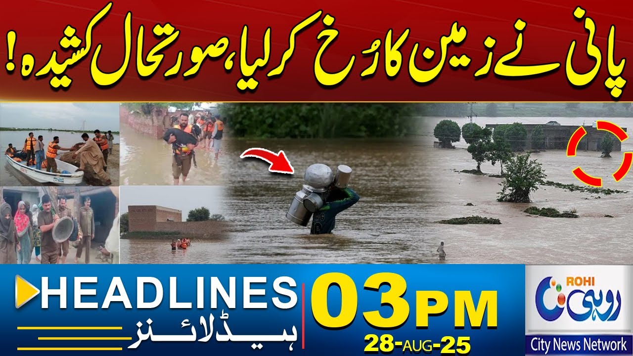 Dangerous Flood Situation In South Punjab | 03PM News Headlines | 28 August 2025 | Rohi