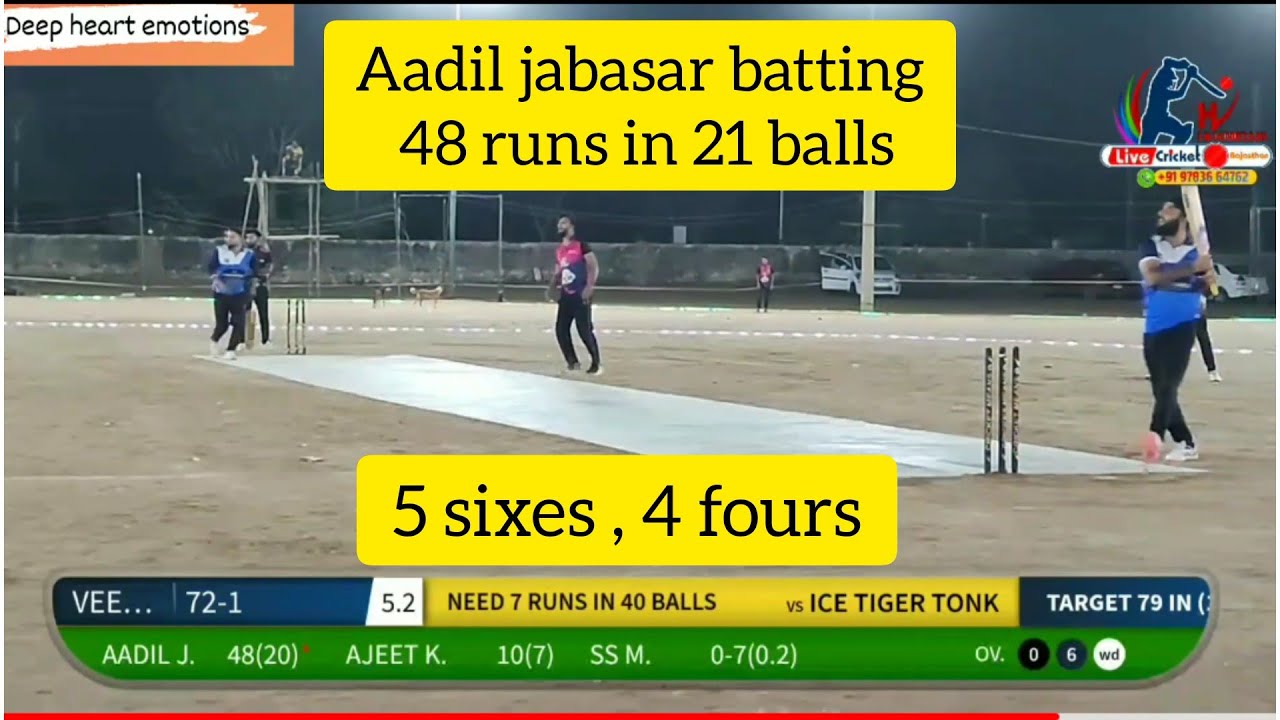 borawar night tournament | aadil jabasar 48 runs in 21 balls , 5 sixes 4- fours | hukmiram