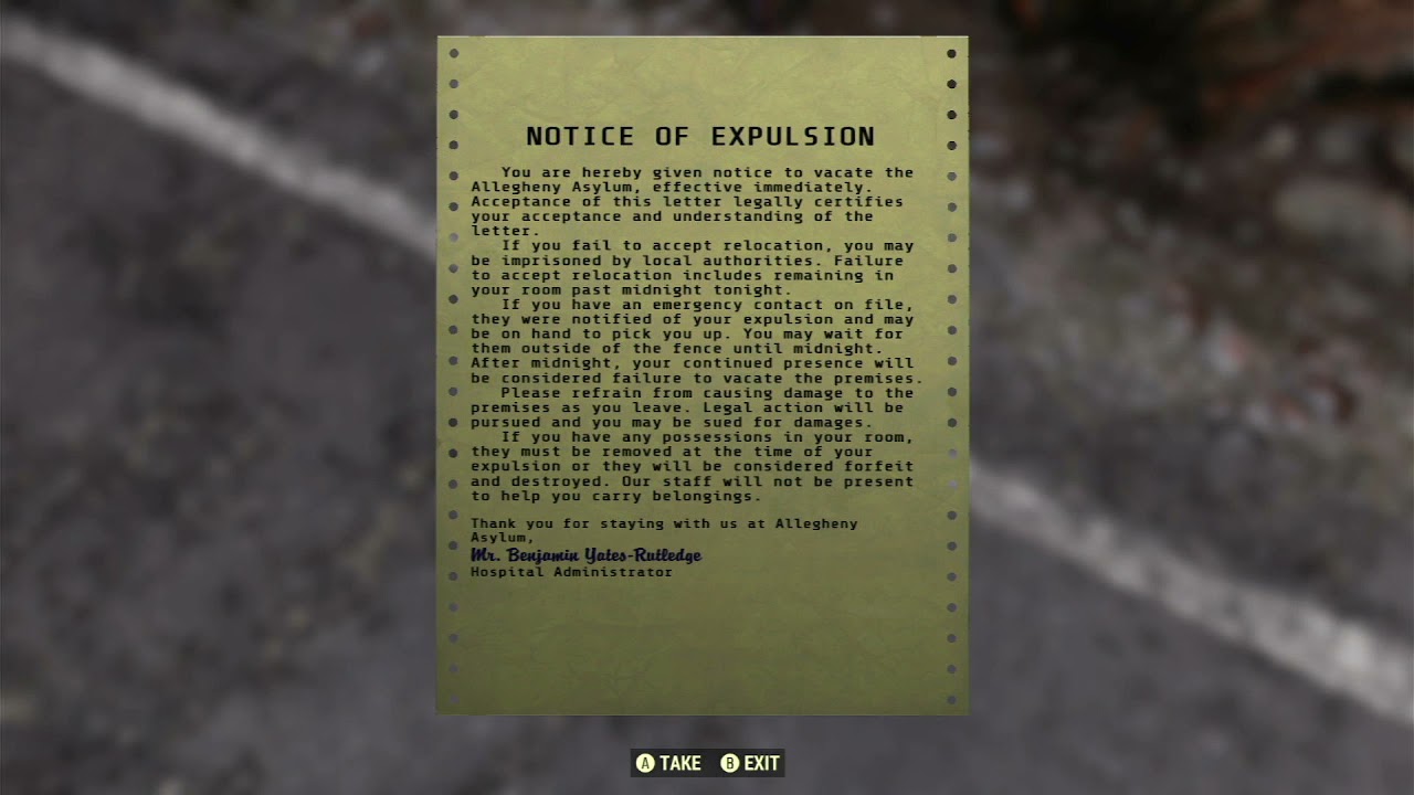 &ldquo;Notice of Expulsion&rdquo; (Fort Defiance) - Fallout 76 Note