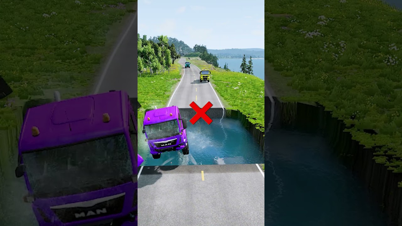 Tanker trucks vs massive water pit #72 #tankertruck #monstertruck #buscrash #carcrash #color