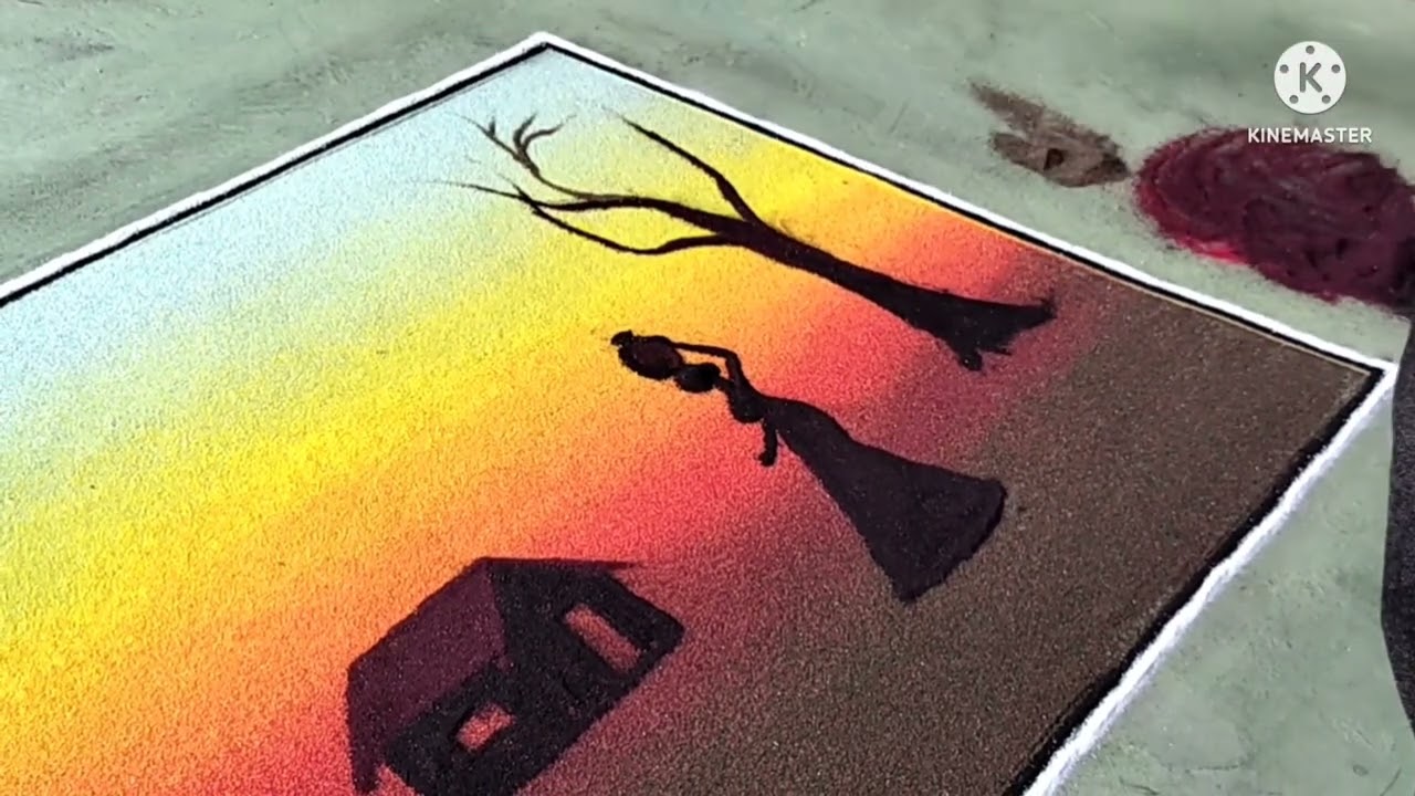 Scenery Rangoli Design 👌 Beautiful Poster  Rangoli 👌👌Very Easy