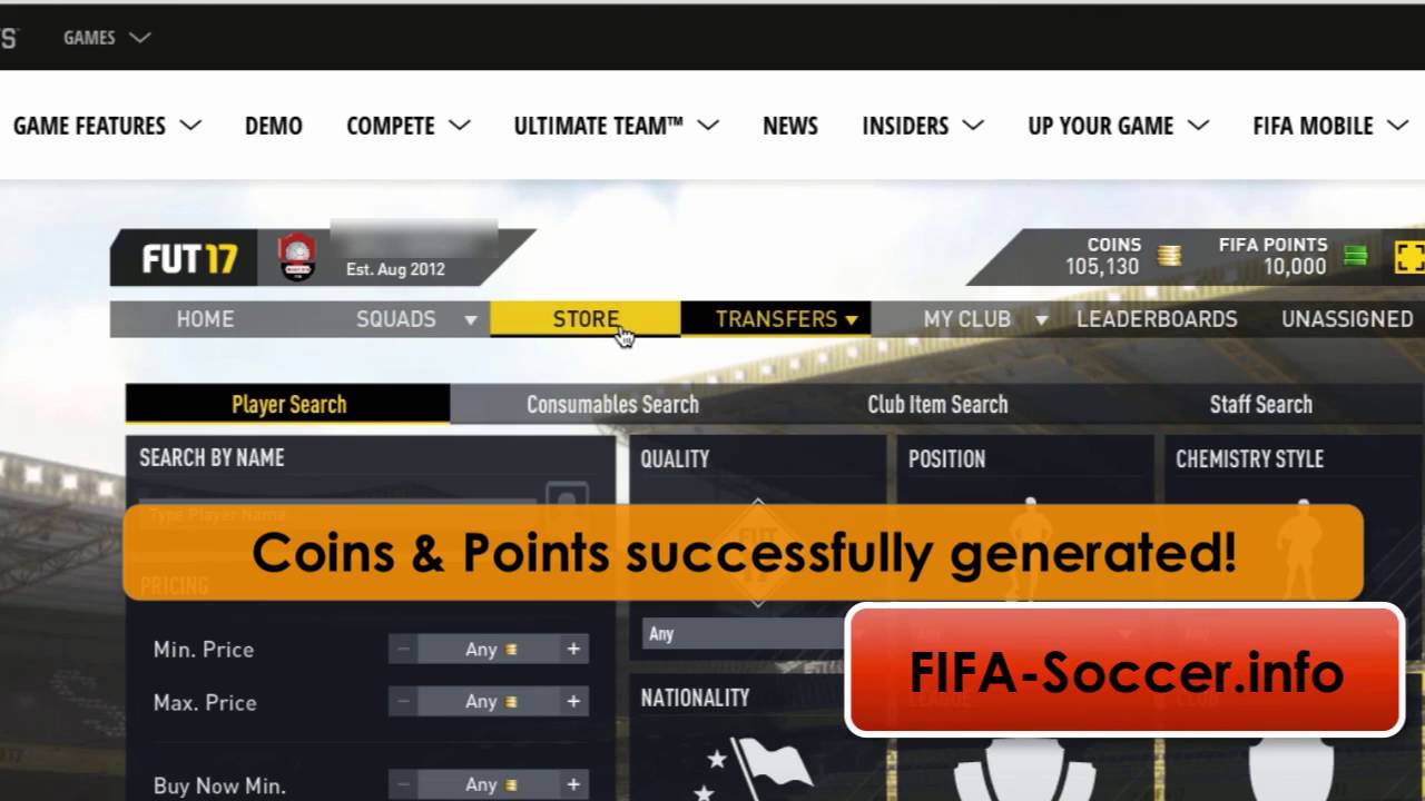 FIFA 17 Coin Generator and Hack to get Free FIFA 17 Coins and Points on the Web App